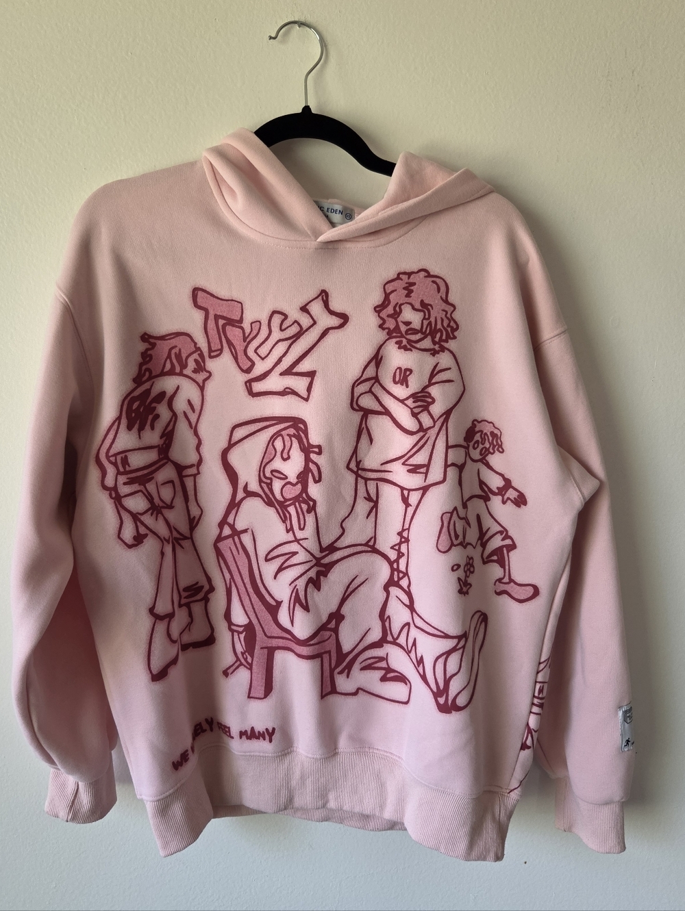 Aelfric Eden Mens Hooded Sweatshirt, XS Pink/Red Graphic Cartoon Streetwear